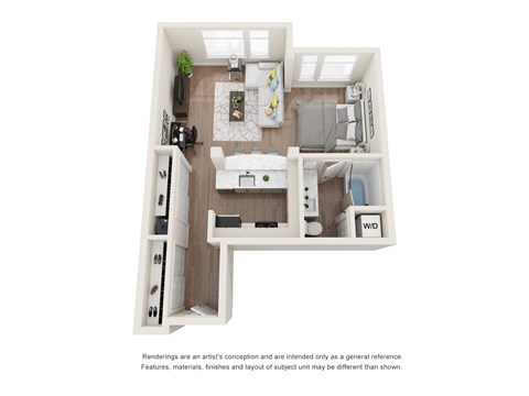 Floor plan for studio, 1 bath, 645 sqft